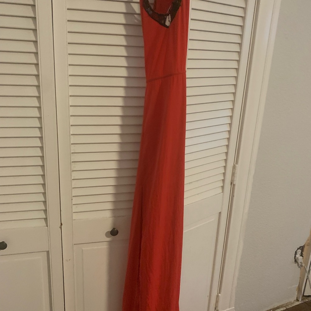 Red maxi with black lace